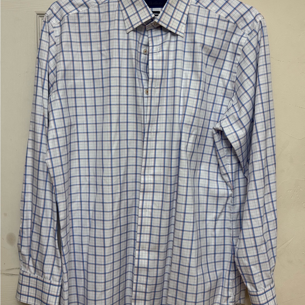 David Donahue White And Blue Plaid Shirt David Donahue White And Blue Plaid Shirt